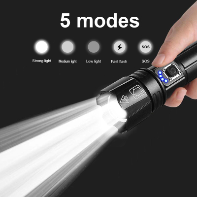 Most Powerful LED Flashlight USB Rechargeable Torch Light Hi