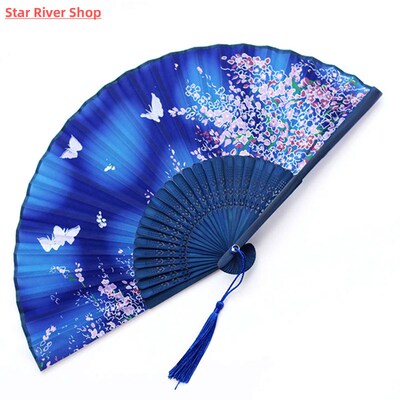 Chinese Japanese Folding Fan Wooden Shank Classical Dance Fa