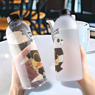 Water Bottles Cute Panda Bear Cup 1000ml With Straw Transpar