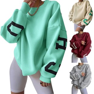 Women Loose Pullover Sweatshirts Letter Print Casual Thicken