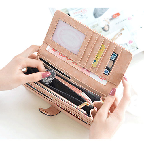 Many Departments Faux Suede Long Wallet Women Matte Leather