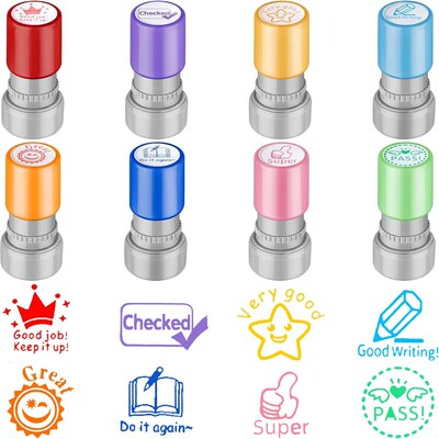 8Pc teacher kids stamp Self Inking Stamps Grading Motivation