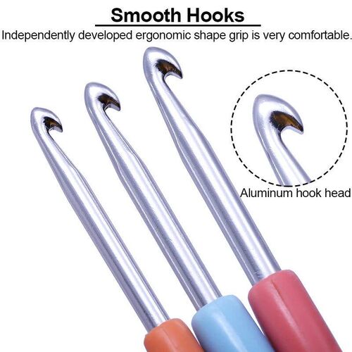 Crochet Hook Set Plastic Handles Aluminum Knitting Needles W