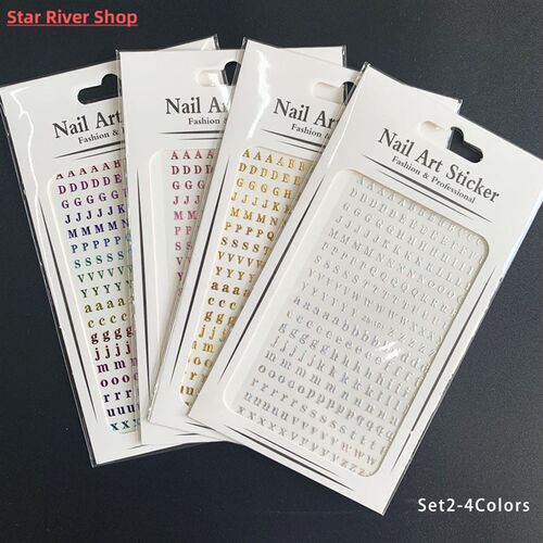 4Pcs 26 English Alphabet Nail Stickers Self-Adhesive Nails A