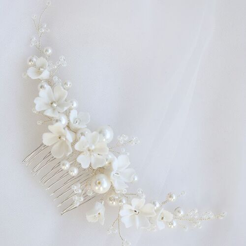 Floralbride Handmade Simulated Pearls Ceram Flower Bridal Ha