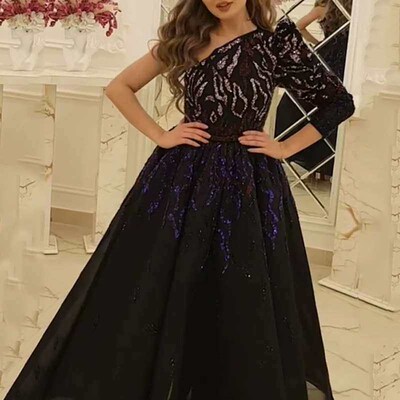 Evening dress new banquet temperament long black sprinkle go