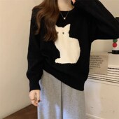 Cartoon Cat Pullover Womens Winter Cute Autumn Out Sweater
