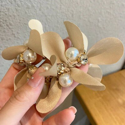 Ruoshui Woman Pearl Rhinestone Hair Ties Women Hair Accessor