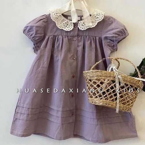 Childrens Wear Girls Western Style Embroidered Collar Summ