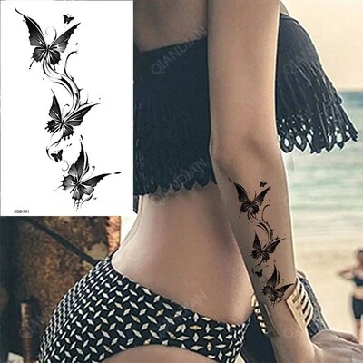 Black Flower Waterproof Temporary Tattoo er Beauty Butterfly