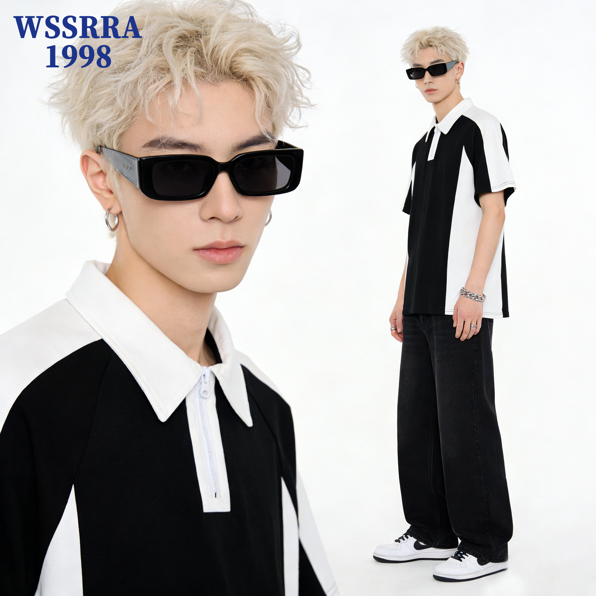 WSSRRA 纯棉美式简约设计感拼色polo衫短袖T恤男夏季新款重磅上衣,男装,T恤,淘宝优惠券,粉丝福利购,淘宝优惠卷