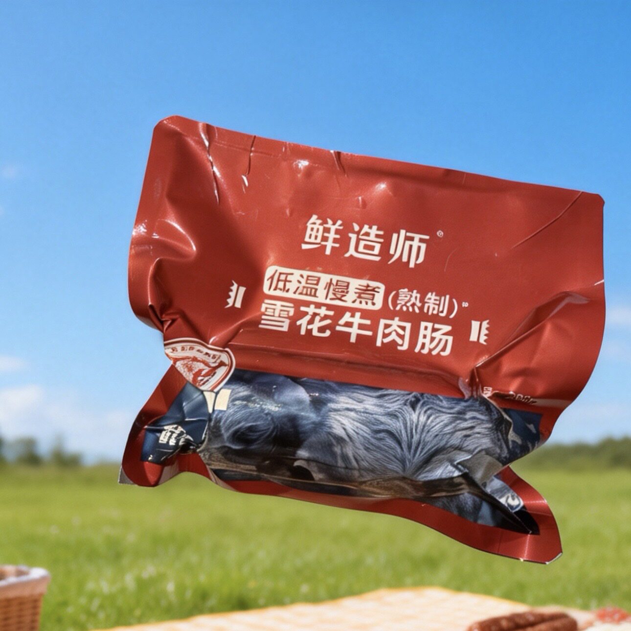 鲜造师新疆雪花牛肉肠75度低温慢煮锁鲜少盐轻食开袋即食纯肉香肠