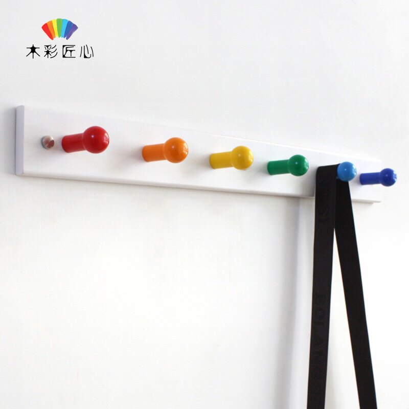 创意可爱彩色木球墙上挂衣钩玄关鞋柜衣柜门后壁挂墙壁免打孔挂钩