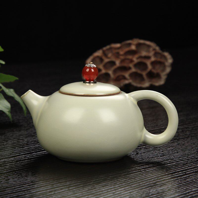 汝窑茶壶开片汝瓷小西施美人单壶陶瓷功夫茶具大号青瓷家用泡茶壶