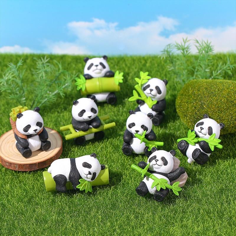 竹子熊猫玩偶桌面摆件盆景装饰PVC公仔可爱国宝微景观摆件panda
