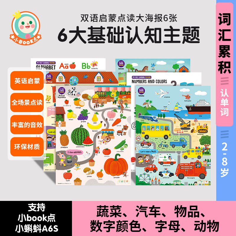 小book点读书英语单词海报婴幼儿早教宝宝启蒙认知有声挂图6张