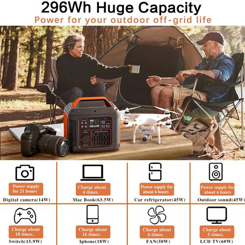 Portable Power Station, 300W 296Wh Solar Generator Quick Cha