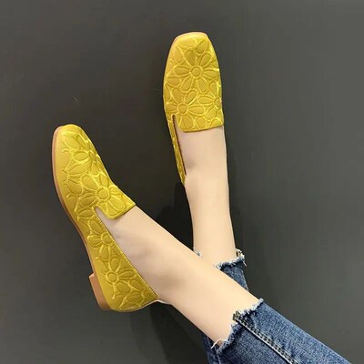 Size 35-42 Square Toe Summer Shoes for Women Embroidery Desi