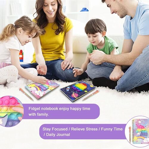 Pop Notebook for Kids, A5 Fidget Girls Diary Journal with 6