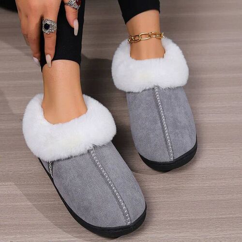 2024 Winter Warm Fur Indoor Home Slippers Women Faux Suede