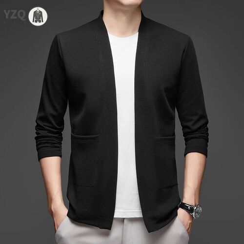 New Mens Business Casual Long Sleeved Solid Color Cloak