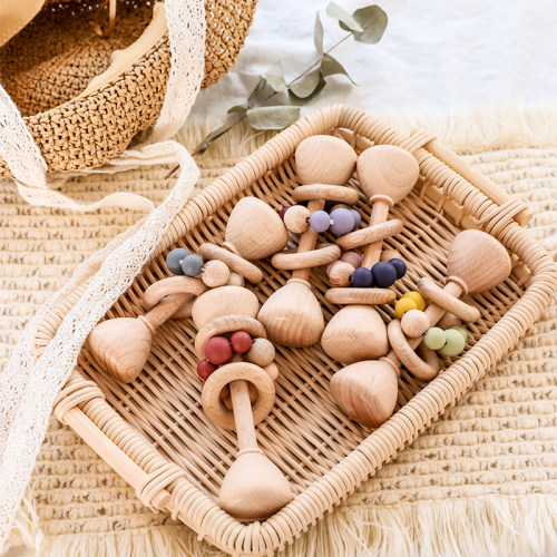 1pc Baby Toys Beech Wooden Rattle Hand Bells Toys Of Newbron