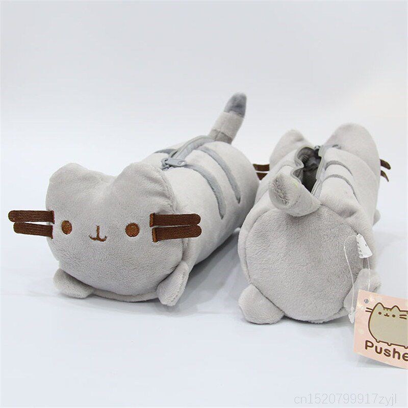 Large Capacity Cute Cat Zippered Plush Pencil Case Gray Cat图片