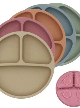 3Pcs  Baby Safe Silicone Suction Dining Plate Learning Spoon