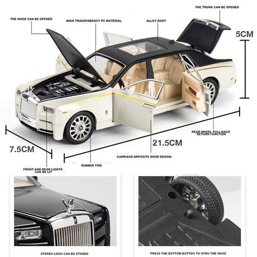 1/24 Alloy Diecast Rolls Royce Phantom Model Car Toy With Li