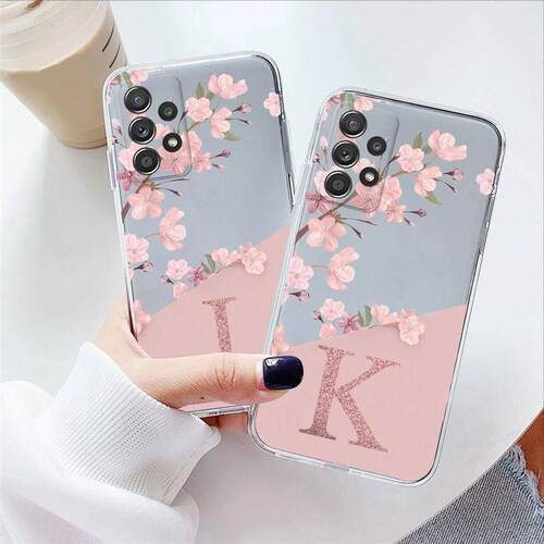 Fashion Pink Flowers Case For  Galaxy A72 ver Initial Letter