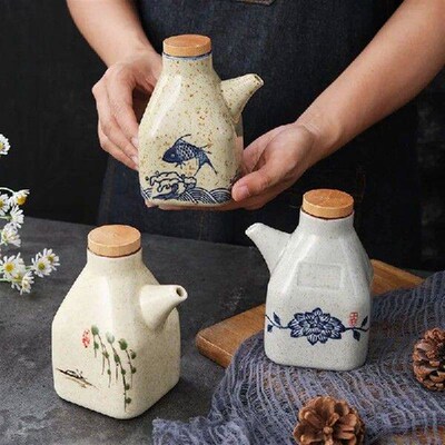 Ceramics Oiler Chinese Style Cruet Kitchen Dipping Pot Soy