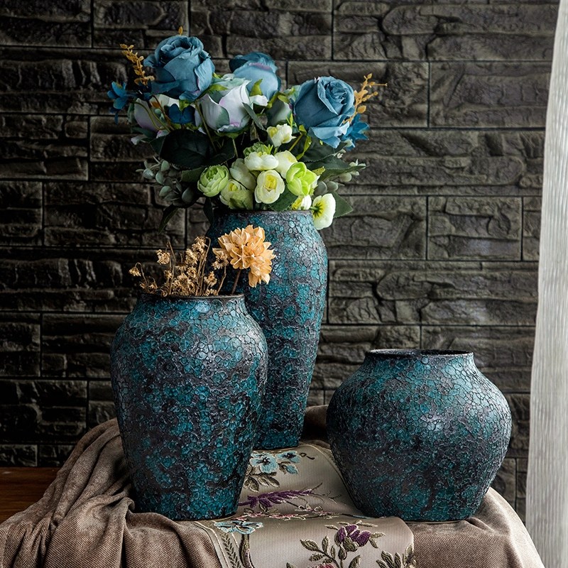 手工做旧泡泡釉花瓶粗陶陶瓷花盆陶罐坛子插花器复古客厅装饰摆件,家居饰品,花瓶,淘宝优惠券,粉丝福利购,淘宝优惠卷