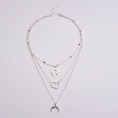 New Fashion Retro Moon World Map Circle Pendant Multilayer G
