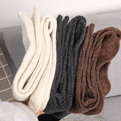 Women Long Socks Cashmere Women Boot Solid Wool Thigh Stocki