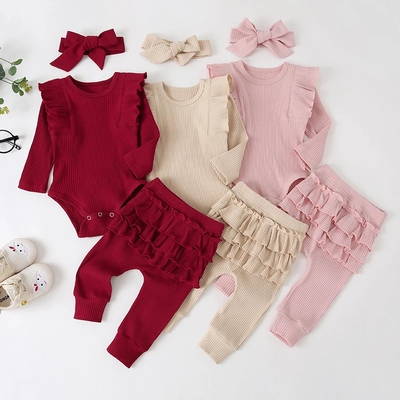 3Pcs Baby Girl Outfit Set Newborn Toddler Girls Clothes Ruff