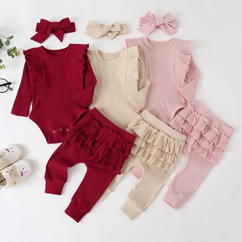 3Pcs Baby Girl Outfit Set Newborn Toddler Girls Clothes Ruff