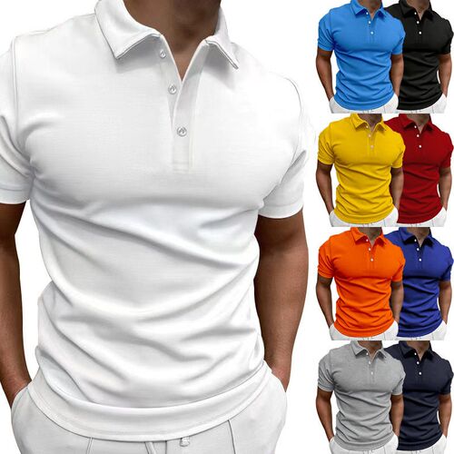 Mens Solid lor Short-sleeved Shirt Casual Slim-fit Lapel Bu