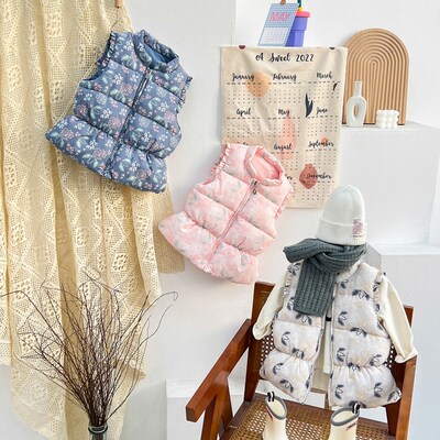 Fashion Warm Baby Girls Puffer Coat Vest Ruffle Sleeved Ligh