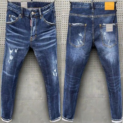 Ripped Splashed Paint Mens Slim Fit Sretch Dsq Jeans Blue S