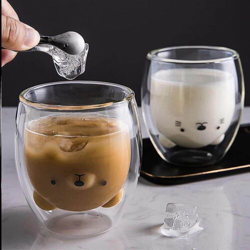 Cute Bear Double-layer Coffee Mug Double Glass Cup Carton 1