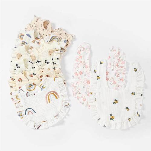 2pcs Baby Feeding Drool Bib Ruffle Floral Infants Saliva Tow