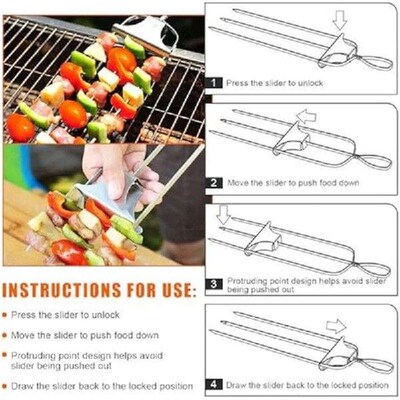 3PCS 3-Prong Stainless Steel Kabob Skewers For BBQ With