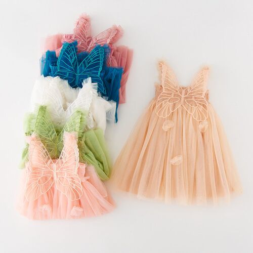 Childrens Cute Puffy Fairy Dress Girls Mesh Suspender Dress