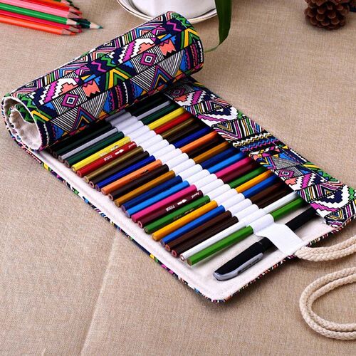 12/24/36/48 Holes Roll Colored Art Pencil Case Kawaii School