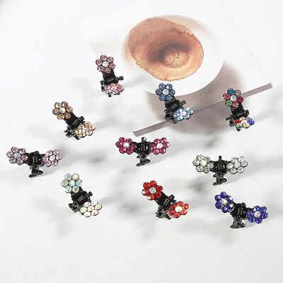 12PCS/Lot Girls Small Cute Crystal Flowers Metal Hair Claws