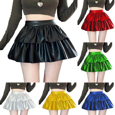 Lacquer short skirt Carnival double-layer high waisted