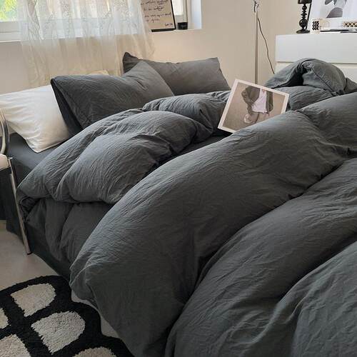 Solid Lor Wash Tton Four-piece Set Super Soft Pleated Bed Sh