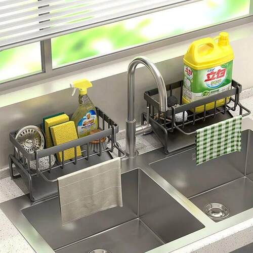 Kitchen Stainless Steel Sink Drain Rack Sponge Storage Fauce