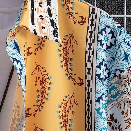 ZAFUL Short Sleeves Shirts for Men Retro Floral Print Geomet