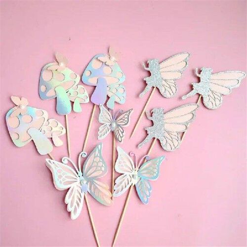 Paper Fairy Mushroom Pearl Cake Toppers Butterfly Insert